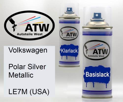 Volkswagen, Polar Silver Metallic, LE7M (USA): 400ml Sprühdose + 400ml Klarlack - Set, von ATW Autoteile West.